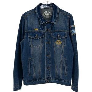 Hard Rock 100% Cotton Denim Jacket Men L Vintage Embroidered Mayo Casino Trucker